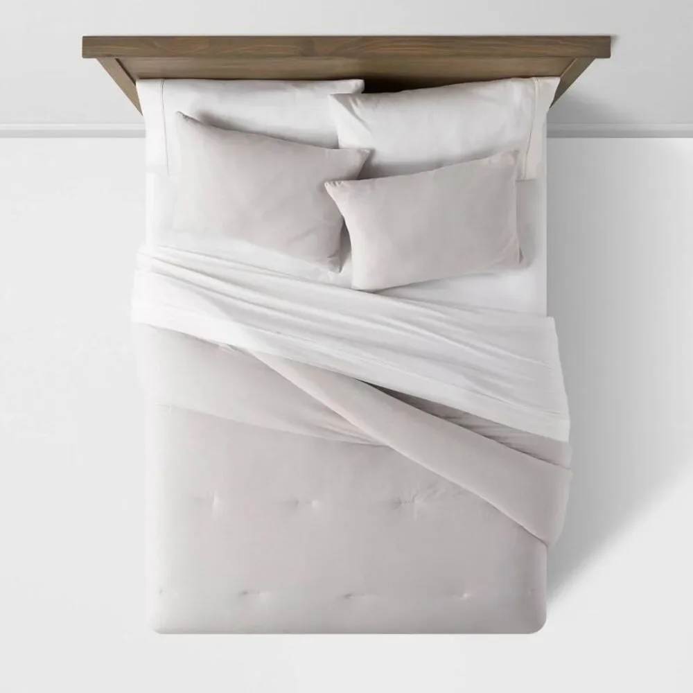 Twin/Twin XL 250TC Washed Cotton Sateen Comforter Set - Light Gray